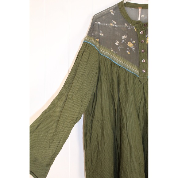 Free People Hearts and Colors Striped Tunic Blouse in Forest Green Size Large - Picture 7 of 9